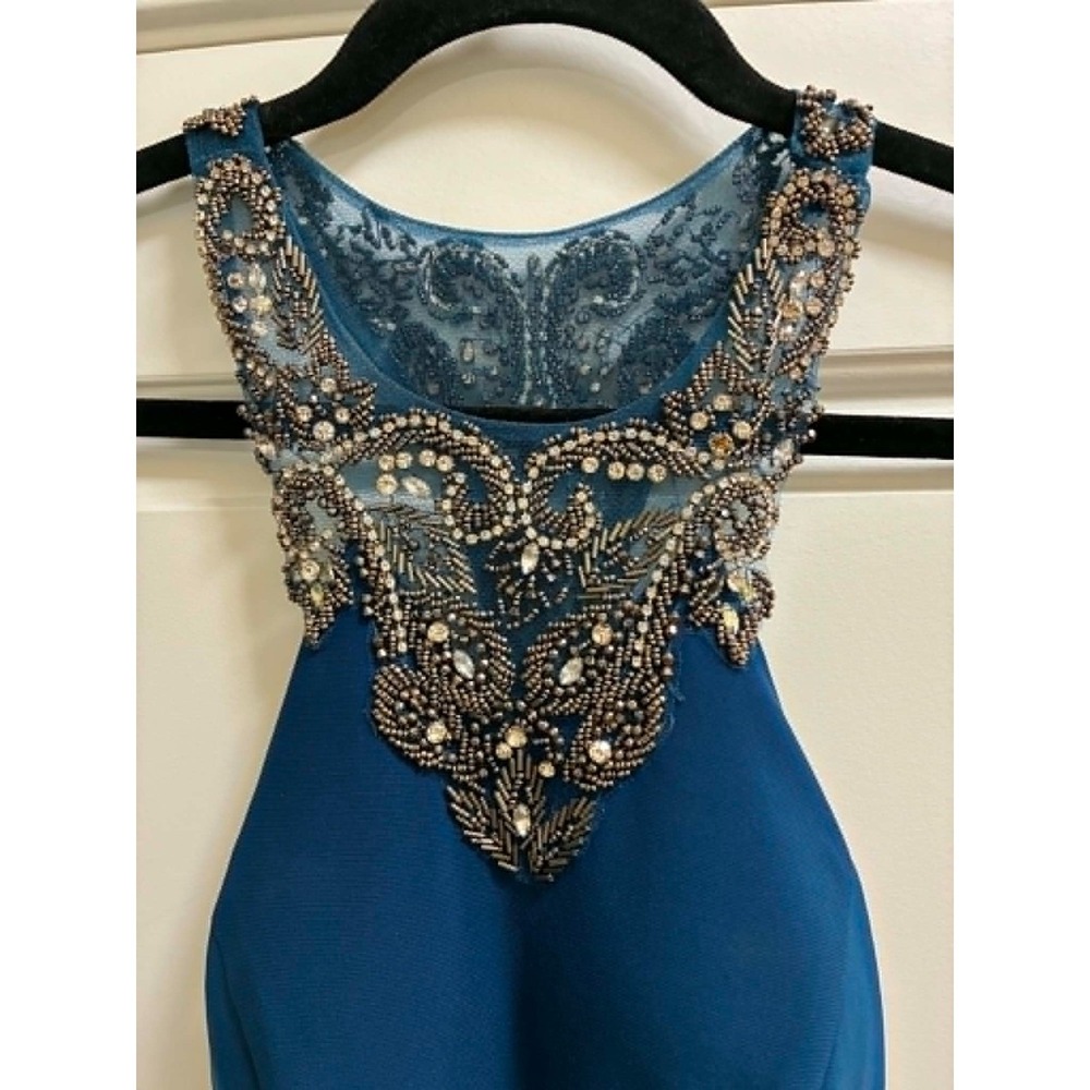 Womens Teal Beaded Halter Maxi‎ Dress Formal Evening Gown Glam Pageant Prom